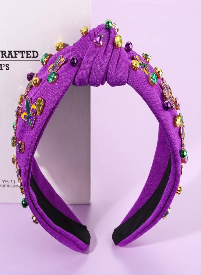 NVENF Mardi Gras Headband Accessories for Women Fleur De Lis Headbands Rhinestone Pearl Jeweled Knotted Headband Fat Tuesday Parade Party Favors Gifts （Fleur De Lis 2 - Purple） - Image 5